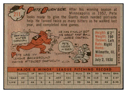 1958 Topps Baseball #211 Pete Burnside Giants EX-MT 535782
