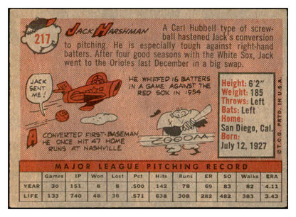 1958 Topps Baseball #217 Jack Harshman Orioles EX-MT 535786