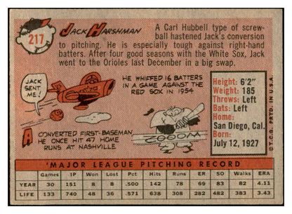1958 Topps Baseball #217 Jack Harshman Orioles EX-MT 535787