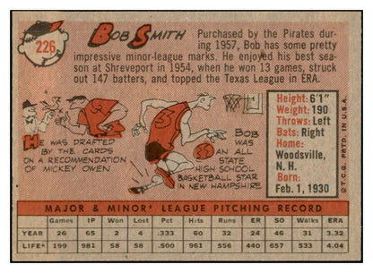1958 Topps Baseball #226 Bob Smith Pirates EX-MT 535802