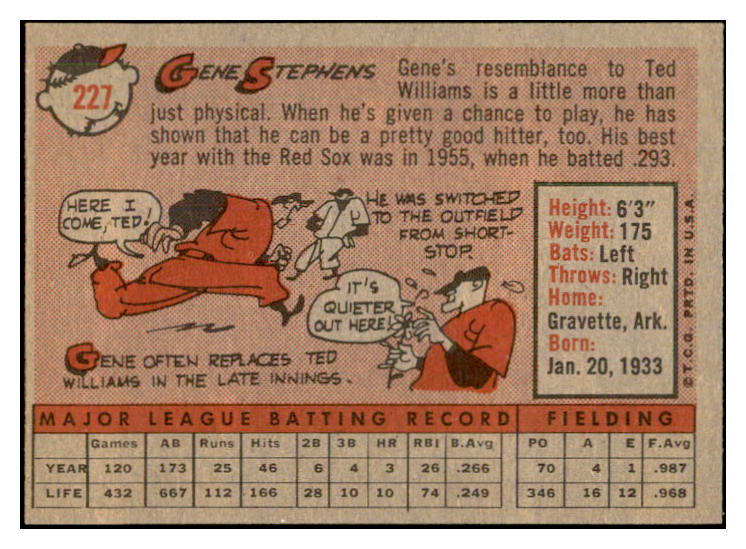 1958 Topps Baseball #227 Gene Stephens Red Sox EX-MT 535803