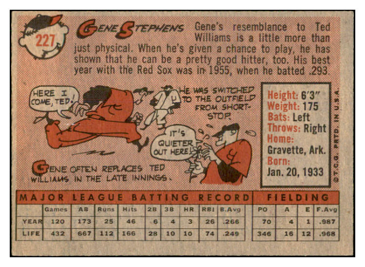 1958 Topps Baseball #227 Gene Stephens Red Sox EX-MT 535804