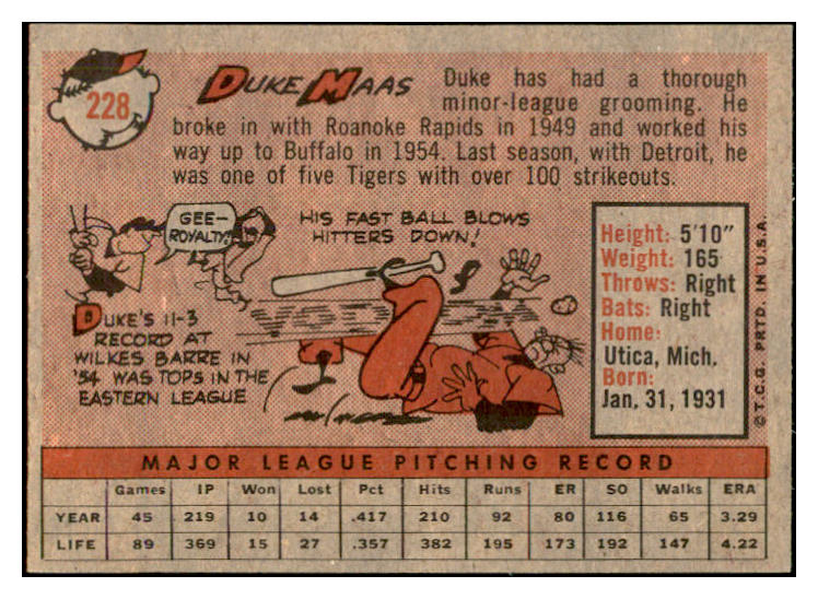 1958 Topps Baseball #228 Duke Maas A's EX-MT 535805