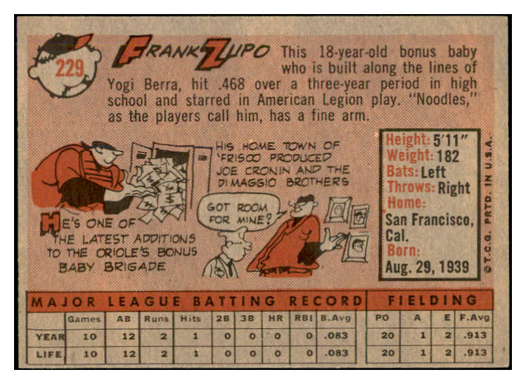 1958 Topps Baseball #229 Frank Zupo Orioles EX-MT 535807