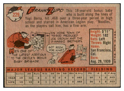 1958 Topps Baseball #229 Frank Zupo Orioles EX-MT 535808