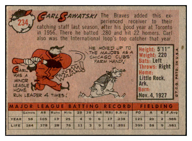 1958 Topps Baseball #234 Carl Sawatski Braves EX-MT 535814