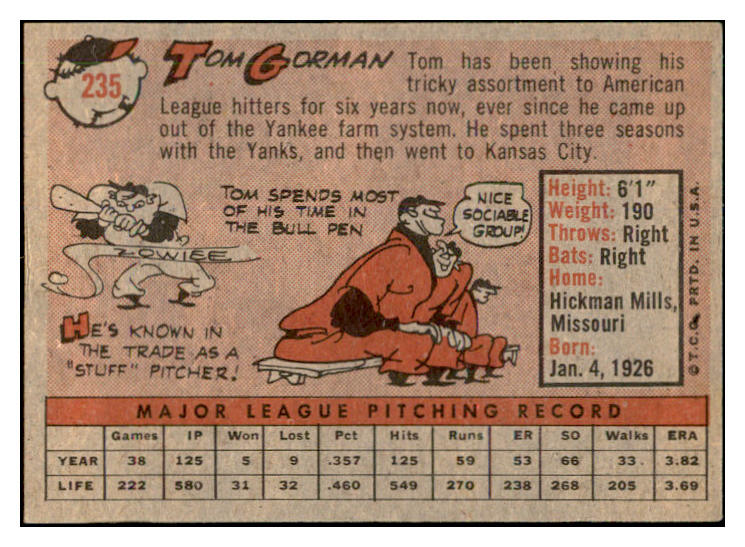 1958 Topps Baseball #235 Tom Gorman A's EX-MT 535817