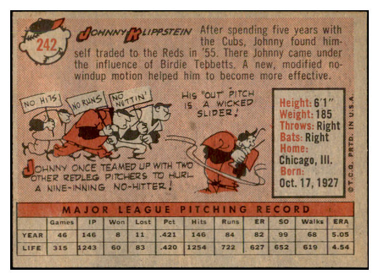 1958 Topps Baseball #242 Johnny Klippstein Reds EX-MT 535824