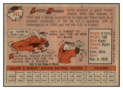 1958 Topps Baseball #243 Larry Raines Indians EX-MT 535827