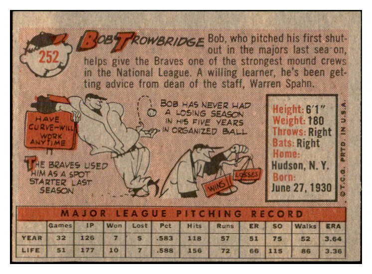 1958 Topps Baseball #252 Bob Trowbridge Braves EX-MT 535841