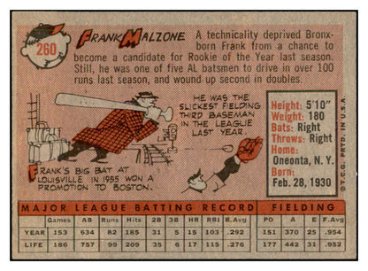 1958 Topps Baseball #260 Frank Malzone Red Sox EX-MT 535850