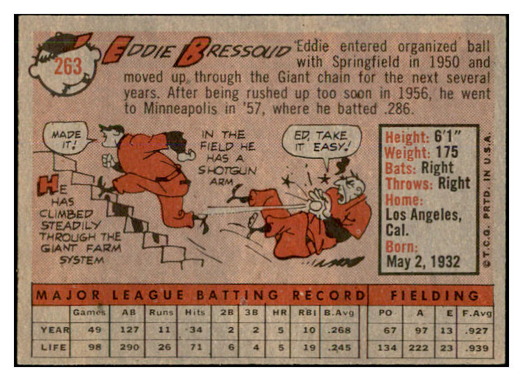 1958 Topps Baseball #263 Eddie Bressoud Giants EX-MT 535855