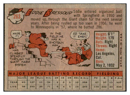 1958 Topps Baseball #263 Eddie Bressoud Giants EX-MT 535855