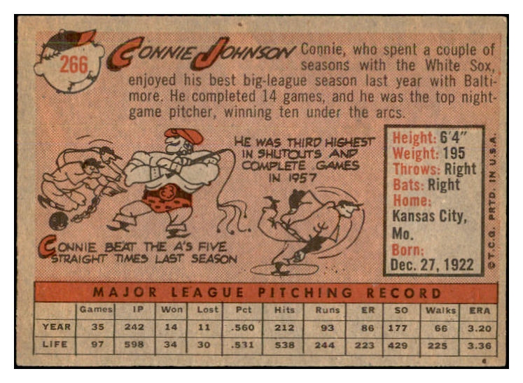 1958 Topps Baseball #266 Connie Johnson Orioles EX-MT 535859