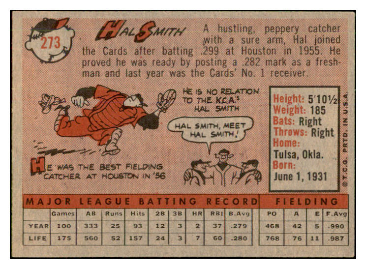 1958 Topps Baseball #273 Hal Smith Cardinals EX-MT 535866