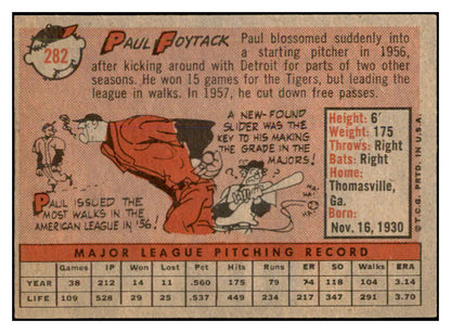 1958 Topps Baseball #282 Paul Foytack Tigers EX-MT 535876
