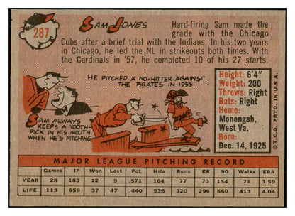 1958 Topps Baseball #287 Sam Jones Cardinals EX-MT 535881