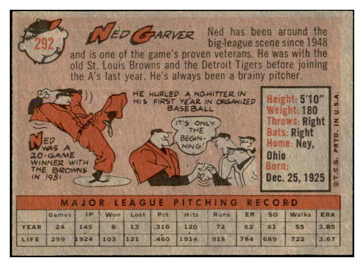 1958 Topps Baseball #292 Ned Garver A's EX-MT 535887