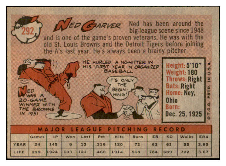 1958 Topps Baseball #292 Ned Garver A's EX-MT 535888
