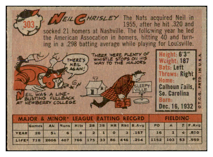 1958 Topps Baseball #303 Neil Chrisley Senators EX-MT 535898