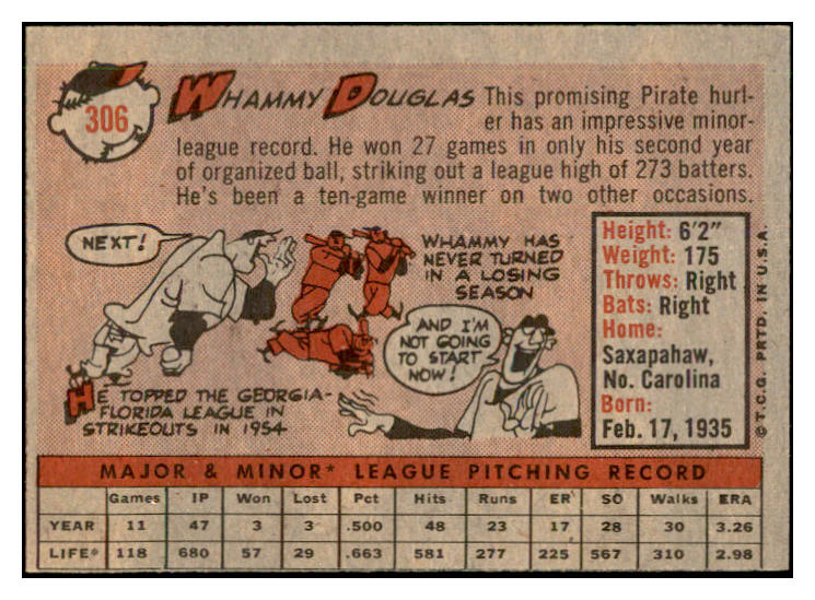 1958 Topps Baseball #306 Whammy Douglas Pirates EX-MT 535900
