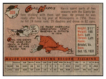 1958 Topps Baseball #309 Gail Harris Tigers EX-MT 535904