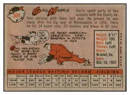 1958 Topps Baseball #309 Gail Harris Tigers EX-MT 535905