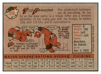 1958 Topps Baseball #316 Tito Francona White Sox EX-MT 535910