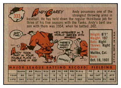 1958 Topps Baseball #333 Andy Carey Yankees EX-MT 535928