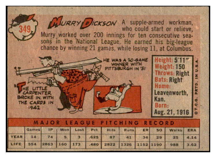 1958 Topps Baseball #349 Murry Dickson A's EX-MT 535946