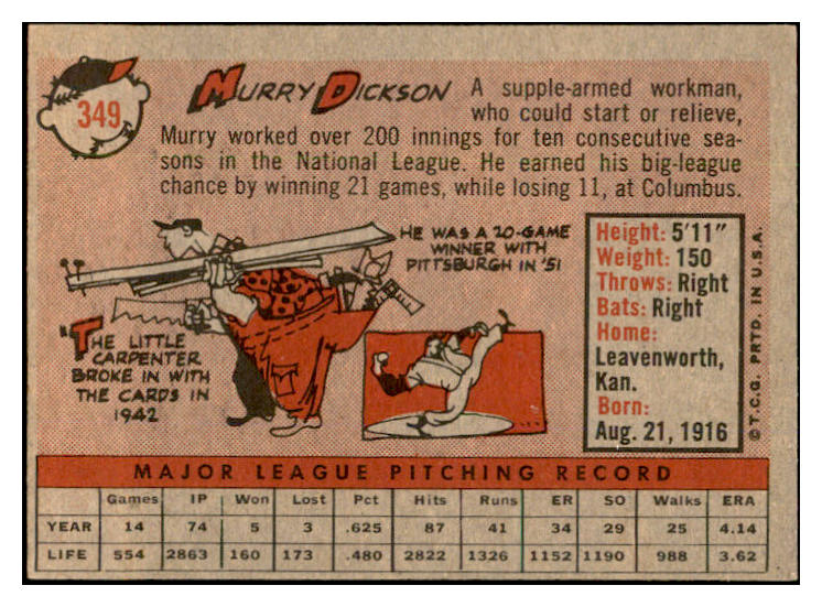 1958 Topps Baseball #349 Murry Dickson A's EX-MT 535947