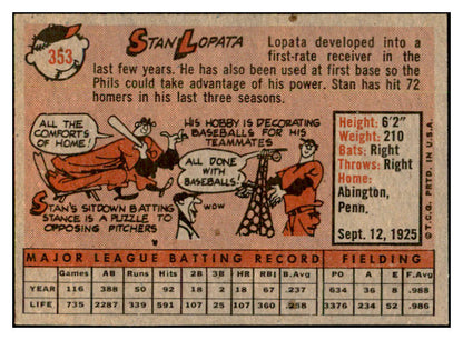 1958 Topps Baseball #353 Stan Lopata Phillies EX-MT 535949