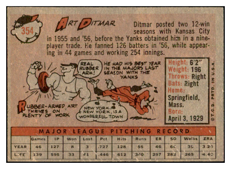 1958 Topps Baseball #354 Art Ditmar Yankees EX-MT 535950