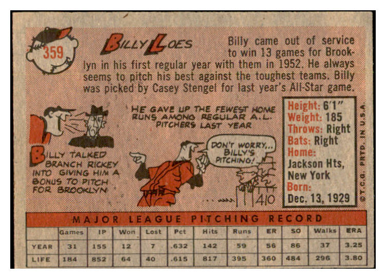 1958 Topps Baseball #359 Billy Loes Orioles EX-MT 535958