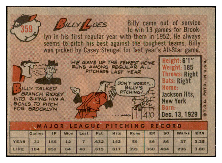 1958 Topps Baseball #359 Billy Loes Orioles EX-MT 535959
