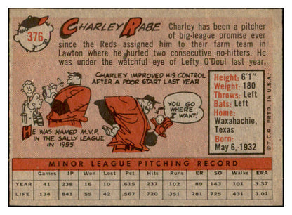 1958 Topps Baseball #376 Charley Rabe Reds EX-MT 535982