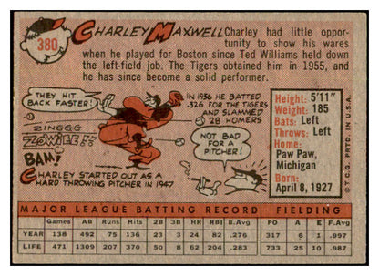 1958 Topps Baseball #380 Charley Maxwell Tigers EX-MT 535985
