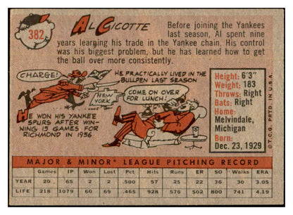 1958 Topps Baseball #382 Al Cicotte Yankees EX-MT 535989