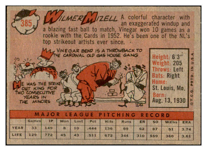 1958 Topps Baseball #385 Wilmer Mizell Cardinals EX-MT 535993