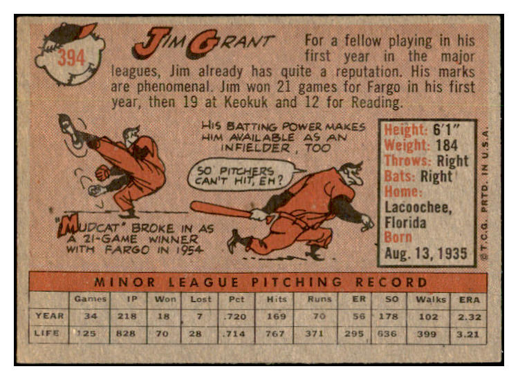 1958 Topps Baseball #394 Jim Grant Indians EX-MT 536004