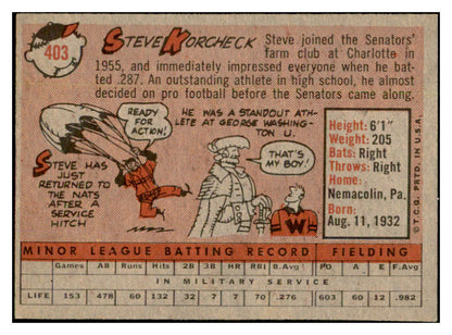 1958 Topps Baseball #403 Steve Korcheck Senators EX-MT 536014