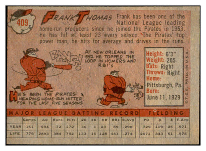 1958 Topps Baseball #409 Frank Thomas Pirates EX-MT 536023