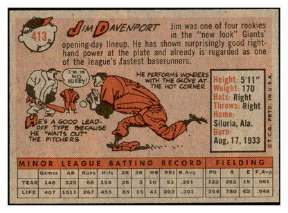 1958 Topps Baseball #413 Jim Davenport Giants EX-MT 536030