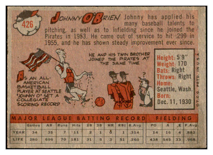 1958 Topps Baseball #426 Johnny O'Brien Pirates EX-MT 536044