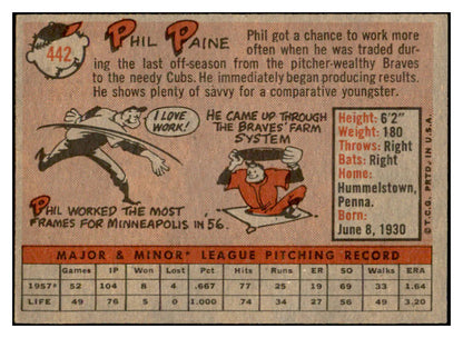 1958 Topps Baseball #442 Phil Paine Cardinals EX-MT 536061