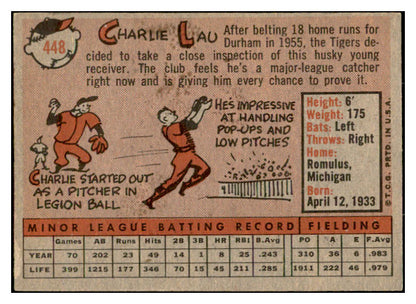 1958 Topps Baseball #448 Charlie Lau Tigers EX-MT 536068