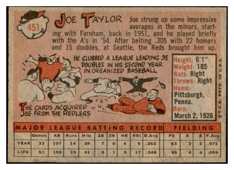 1958 Topps Baseball #451 Joe Taylor Cardinals EX-MT 536073