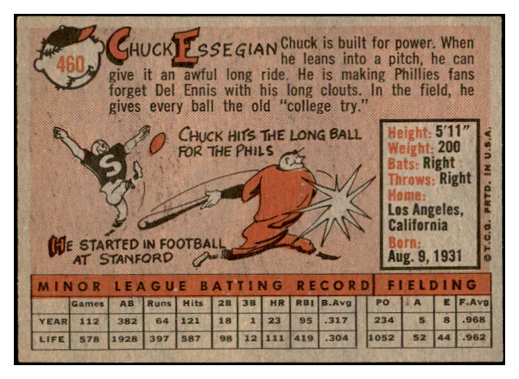 1958 Topps Baseball #460 Chuck Essegian Phillies EX-MT 536083