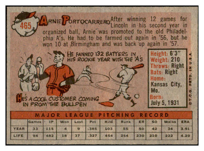 1958 Topps Baseball #465 Arnie Portocarrero Orioles EX-MT 536086