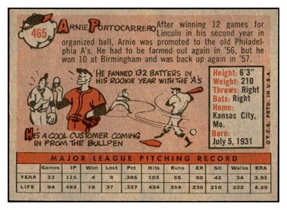 1958 Topps Baseball #465 Arnie Portocarrero Orioles EX-MT 536087